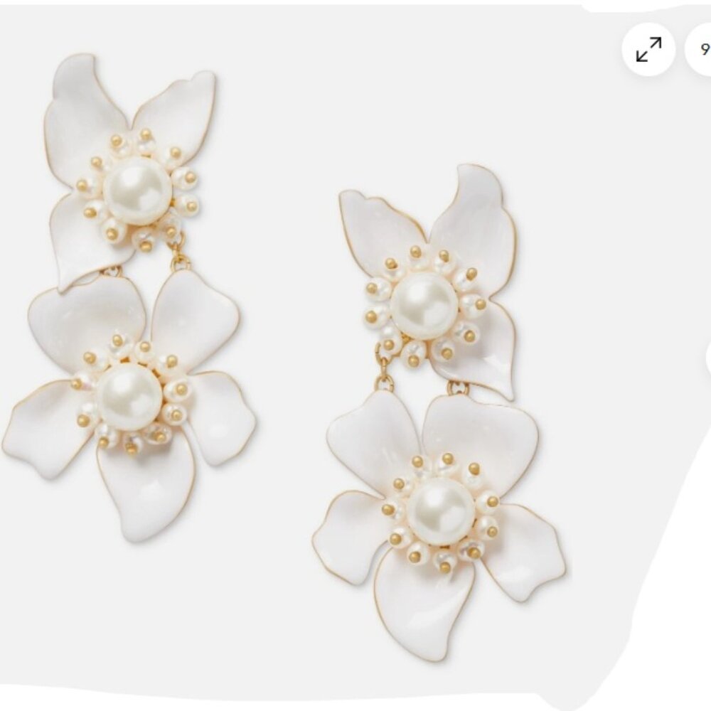 New Kate Spade white Flora statement earrings - Picture 2 of 4